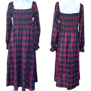 NWOT plaid smocked midi dress 1X